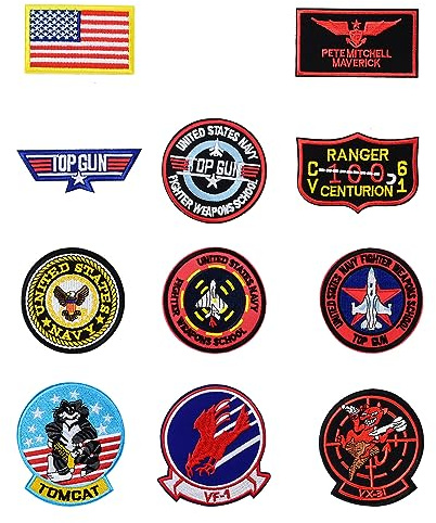 ANYUANKW 11 stycken Top gun tygmärke för strykning Air Force Navy Army Patches broderade lappar barnflagga Maverick patch för jeans jacka kläder väskor mössor