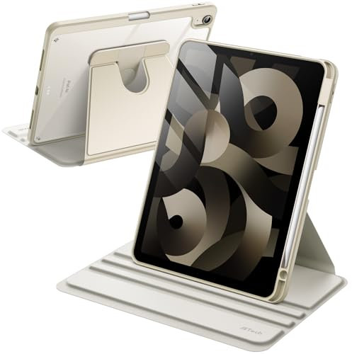 JETech Coque Rotative pour iPad Air 11 Pouces M3/M2 (2025/2024), iPad Air 5/4 (2022/2020 5ème/4ème 10,9 Pouces) avec Porte Pencil, Étui Housse Rotation à 360 Degrés Support (Lumière Stellaire)