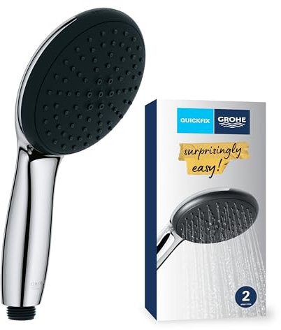 GROHE Vitalio 110, Duschkopf, 14l pro Min (Handbrause mit 2 Strahlarten, per Drehregler verstellbar, Universalanschluss, Silikonring schützt Duschbrause bei Stürzen), rund, chrom, 26948001