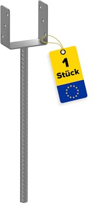 U Pfostenträger - Pfostenanker - Balkenschuh U profil - Pfostenträger zum einbetonieren - Stützenfuß für Zaunpfosten - Holzpfosten - Betonanker 500 mm - PS 500 Typ U - 121x60x124 R500