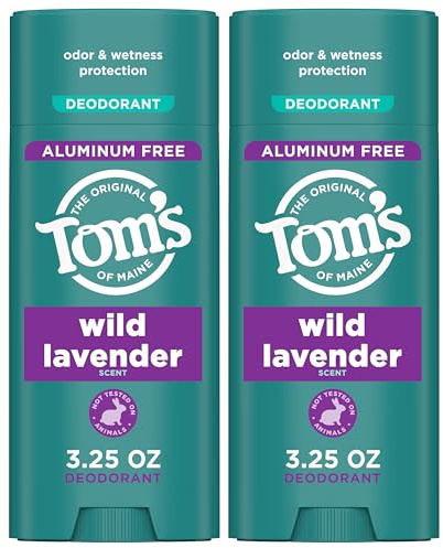 Tom’s of Maine Wild Lavender Natural Deodorant for Men and Women, Aluminum Free, No Artificial Fragrances, Dyes, or Preservatives, Baking Soda Free, 48-Hour Odor Protection, 3.25 oz (2 Pack)