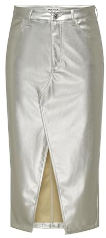 ONLY Onllola-elyna HW Metal Long Skirt Pnt Falda, Plata, M para Mujer