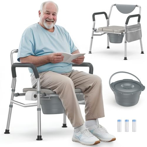Hybodies Heavy Duty Bariatric Commode, 4-in-1 Portable Bedside Commode or Over-Toilet Chair, Extra-Wide | Adjustable Height | Easy to Clean, Handicap Commode Chair for Eldery, Disabled People