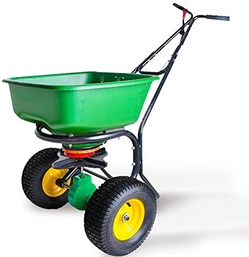 OSBELE Esparcidor de Fertilizantes al Aire Libre, sembradora de jardín con gatillo y apoyabrazos ergonómicos incorporados, esparcidor de Sal con Ruedas neumáticas, esparcidor de turba para Plantar,