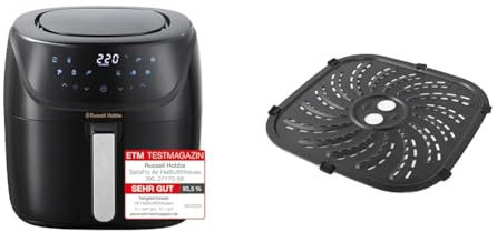 Russell Hobbs Heißluftfritteuse Set: XXL 8l [kompaktes Gehäuse | 7 Kochfunktionen|10 Programme] AirFryer 27170-56 + Ersatzteil Grillplatte inkl. Gummifüße für Heißluftfritteuse N700640