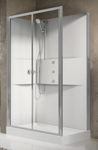 Novellini Media 2.0 2P Idromassaggio 120x80 cm Cabina Doccia Multifunzione Apertura 1 Anta Scorrevole Reversibile Miscelatore Meccanico Vetro Trasparente Profilo Silver Ripiani Doccetta Altezza 210cm
