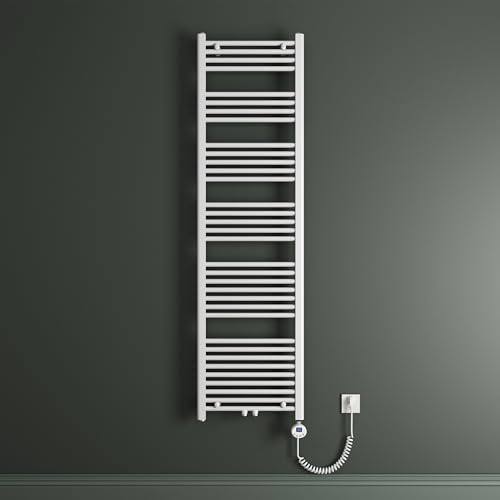 Mai & Mai Badheizkörper Handtuchheizkörper 60x180 cm Weiß | Badheizung Heizkörper bad mit Heizstab 1000W, Handtuchwärmer für Strom, Röhrenheizkörper Seitenanschluss