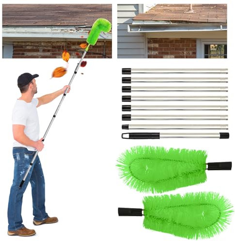 3,1 M Brosse De Nettoyage De Gouttière Avec Manche Télescopique Extensible Outil De Nettoyage De Garde,Outil De Nettoyage De Protection De Toiture Facile à Enlever Les Feuilles (Vert)