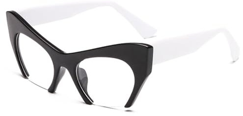 LVTFCO Mode Retro Halbrahmen Cat Eye Damen Brillengestell Linse Herren Brillengestell, Schwarz Weiß, Einheitsgröße