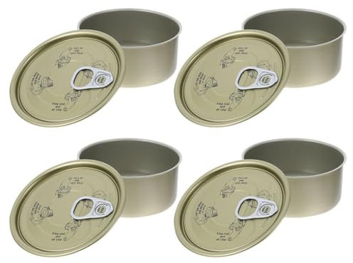 ABOOFAN 4pcs Self-seal Tin Can with Lid Refillable Round Empty Salve Tins Tuna Can with Hoop Ring for Fish Candies Meat Pet Food