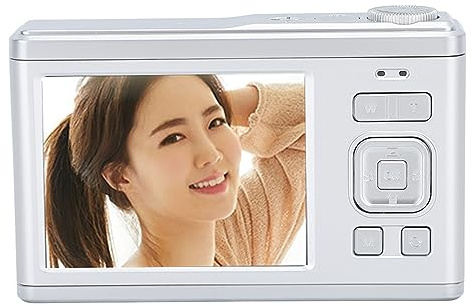 Fotocamera Digitale, modalità Bellezza Obiettivo Telescopico con Messa a Fuoco Automatica Doppio Schermo IPS HD Fotocamera Compatta Zoom Ottico 10x per Vlogging (SILVER)