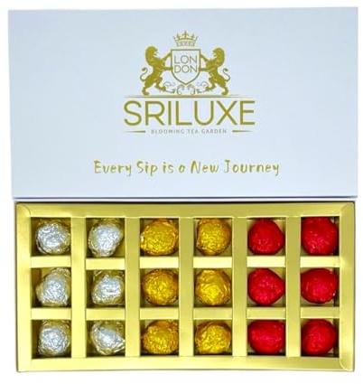 SRILUXE - 18 Assorted Luxury Premium Blooming Tea | Wonderfully Wrapped in Silver, Gold and Red | perfect for gifting or self-indulgence (18 Assorted Blooming Tea)
