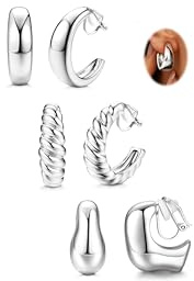 FIOROYAL 3 par örhängen klämma dam guld 14 K klämmor örhängen pläterad chunky hoop örhängen inga hål örhängen klämma falska öron set örhängen dam guld/silver, Legeringar