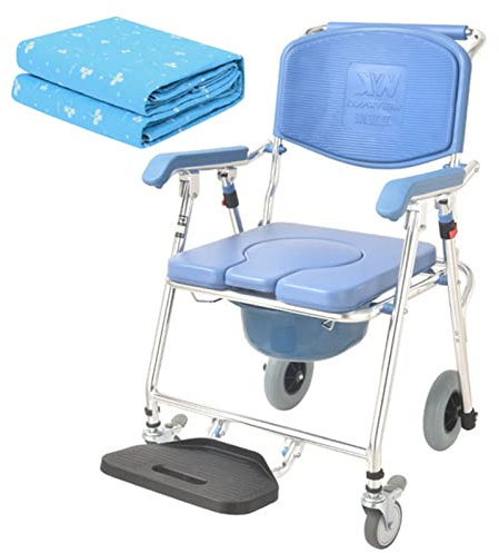 AYCDL Tabouret De Douche, Chaise Percée De Douche, Fauteuil Roulant, 4 en 1, Transport Pliable, Chaise Percée De Chevet avec roulettes, Hauteur du Fauteuil Roulant Et Pédale Ré