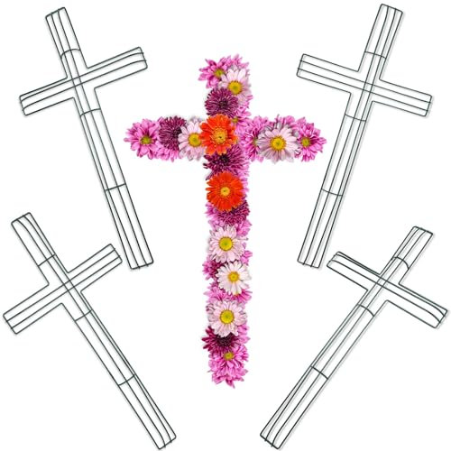 Sieral 5 Pcs Cross Metal Wreath Frame Floral Garden Cross Shaped Metal Wire Wreath Form for Garden Religious Wedding Church DIY Craft Indoor Outdoor Holiday Hanging Decorations(24 x 12 Inches)