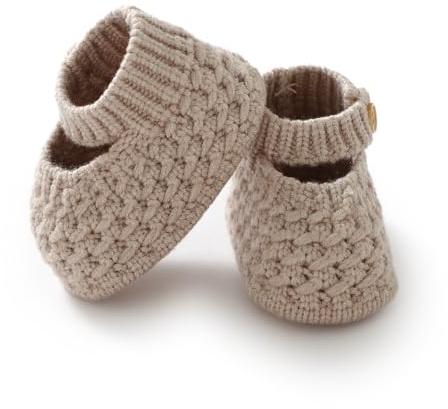 Neiwech Baby Booties Hand Knit Boots Slippers Soft Warm First Walkers Socks Shoes for Newborn Infan Boys Girls Khaki 0-3 Months