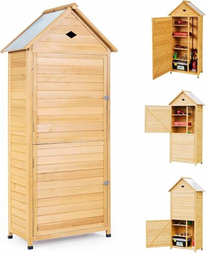 KOMFOTTEU Casetta da Giardino in Legno, Capanno Attrezzi per Esterno, Resistente alle Intemperie con Ante Bloccabili e Tetto Galvanizzato Impermeabile, Capanno da Prato, Patio, Cortile, 80x35x176,5cm