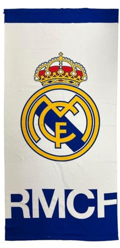 Real Madrid handduk - Officiell handduk med exklusiv design, sköld och klubbfärger, perfekt för strand, pool, bad eller sport, praktiskt tillbehör för fotbollsfans