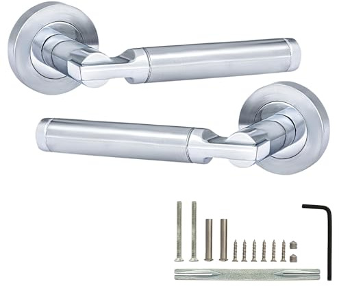 XFORT Turino Lever on Rose Door Handles, Internal Door Handle Sets, Lever Latch Door Handle, Interior Door Handles for Home & Office – Polished Chrome/Satin Chrome Dual Finish