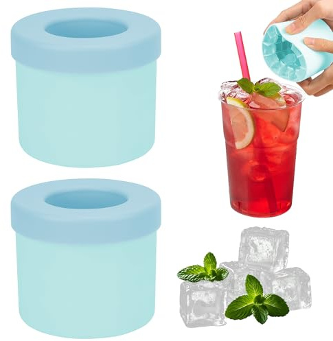 2 Pack Cylinder Silicone Ice Cube Molds, Easy-Release Ice Cube Trays for Cocktails, Whiskey, Coffee, Drinks, Portable Ice Bucket Maker Cup with Squeeze Design, 40 Pcs Ice Cubes Capacity (Blue)
