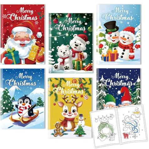 DHWEKU 6 Mini Malbuch Kinder Weihnachten Set, Mitgebsel Weihnachten für Adventskalender, Kindergeburtstag, Kreatives Ausmalbuch mit 6 Weihnachtsmotiven für Jungen und Mädchen
