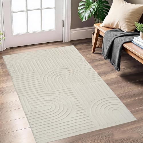 Famibay Runner Rugs for Hallway Non Slip 80x150cm Hallway Runner Beige Washable Modern Hall Carpet Runners for Kitchen Entryway Bedroom