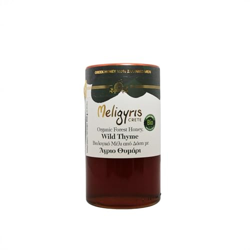 Meligyris - Miele Greco di Foresta Biologico con Timo Selvatico – 100% Naturale, Crudo e Non Filtrato – da Creta, 450g