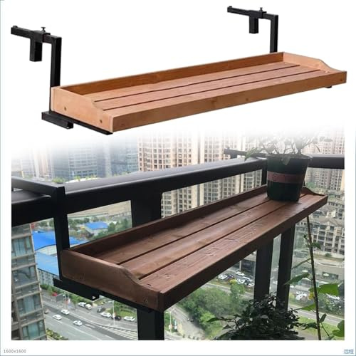 URUCHF tavolo balcone pieghevole Tavolo Sospeso In Legno Massello Impermeabile, Altezza 22 Cm, Tavolo Con Ringhiera Per Patio, Terrazza Panoramica, Scrivania Sospesa In(L 150 CM/59 IN)