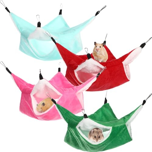 Nuogo 4 Pcs Guinea Pig Rat Hammock for Cage, Light Color, Classic | Ferret Hanging Hammock, Double Sided, Guinea Pig Accessories for Small Animals, Squirrel, Chinchilla, Parrot, Sugar Glider