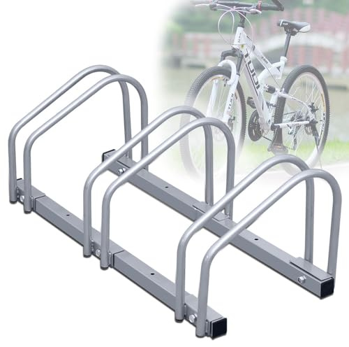 Fahrradständer Boden für 3 Fahrräder, 30cm Radabstand 35-55mm Reifenbreite rostfreier Stahl selbstsichernde Schrauben Boden oder Wandmontage Mehrfachständer Fahrradhalter Aufstellständer