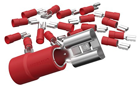 AUPROTEC 25x Flachsteckhülsen 0,5-1,5 mm² rot/Steckbreite 4,8 mm Teilisoliert PVC weiblicher Steckverbinder FDD Kabel-Verbinder aus Messing verzinnt