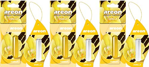 AREON Liquid Auto Lufterfrischer Vanille Duft Autoduft Duftflakon Parfüm Set Flakon Aufhängen Hängend Anhänger Spiegel Gelb 5ml 3D (Vanilla Pack x 3)