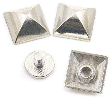 Fujiyuan 20 Stück 10 mm Pyramiden-Nieten mit quadratischen Nieten, Schraubpunkt, Nieten, Taschen, Schuhe, Lederhandwerk, DIY, Nickel