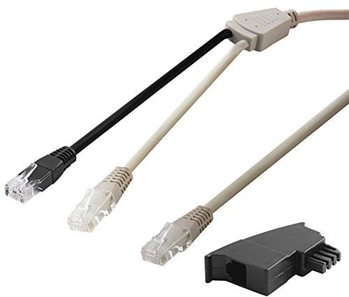 BestPlug DSL LAN Netzwerk Kabel Adapter Verteiler Splitter Weiche Kabel mit TAE-F Adapter, 1 RJ45-Stecker auf 2 RJ45 Stecker, 3 Meter, Grau