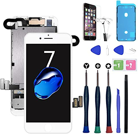 Xlhama Écran Tactile LCD pour iPhone 7 Blanc 4,7 Assemblé avec Capteur de Proximité, Écouteur, Caméra Frontale, Stickers/Adhésif Interne prédécoupéset Kit de Réparation Full Assembly Repair Blanc