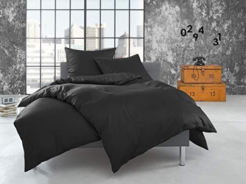 Bettwaesche-mit-Stil warme Fein Flanell Winter Bettwäsche anthrazit Uni/einfarbig 155x220 + 80x80 cm - 100% Baumwolle