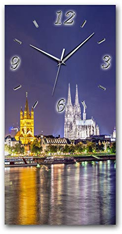 BM Funk Quarz Wanduhr Funkwanduhr Funkwanduhren Funkuhr Funkuhren kein Ticken lautlos geräuschlos leise modern ohne Tickgeräusche groÃŸ XXL Wohnzimmer Küche Skyline Köln Kölner Dom 7972-1