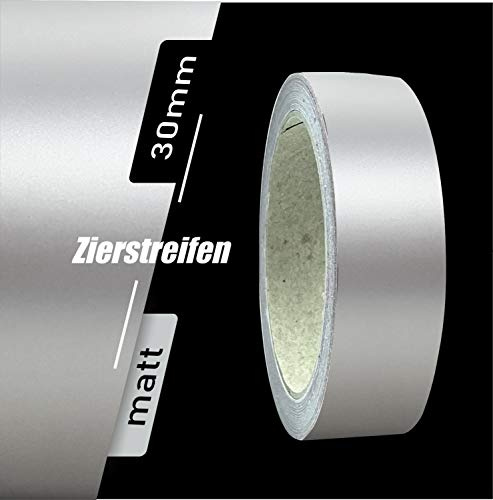 siviwonder Zierstreifen selbstklebend Folie Silber Metallic Matt matt 30 mm x 10 m Rolle Dekorband Auto Motorrad Boot Fahrrad Wohnwagen Helme Pinstripe Klebeband für Konturmarkierung Linien Dekoration