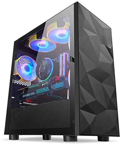 ZXCVBNAS Boîtier PC Gaming - USB3.0 Port - Verre Trempé Panneau latéral de Gestion des câbles - Tais Eau de Refroidissement Prêt - éclairage RGB intégré - Noir