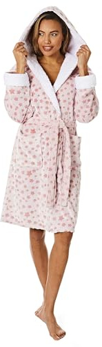 Light & Shade Pretty Woman PWB7065 Peignoir à capuche ultra-doux pour dames avec motif étoilé, rose, L/XL