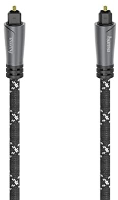 Hama Audio-Lichtleiter-Kabel, ODT-Stecker (Toslink) 3 m, Metall Stecker, robuster Kabelmantel mit Aramidfaser zur Übertragung digitaler Audiosignale schwarz