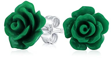 Boucles D'Oreilles Clous En Forme De Rose Sculptée 3D Délicate Romantique Rose Bleu Jaune Vert Noir Violet Blanc Rouge Florale Épanouie 10MM Pour Femmes Adolescentes Légères
