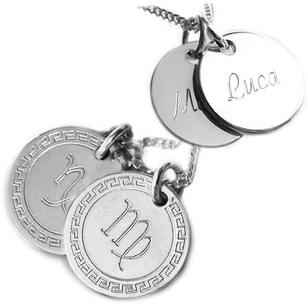 LATIGGA Personalisierte Sternzeichen Kette, zwei Silber Anhänger mit Gravur