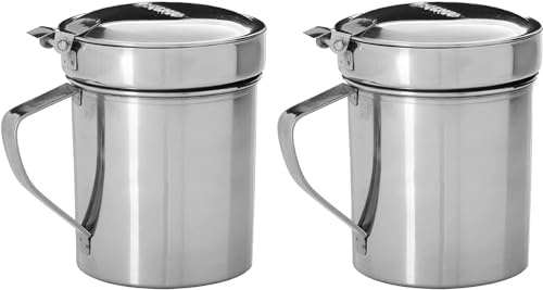 Ölfilterbehälter aus Edelstahl, 2er-Set à 700 ml mit Deckel und Feinsieb - Zum Filtern und getrennten Aufbewahren von Brat-, Frittier-, Fleisch- und Fischöl für Haushalt und Hobbyküche