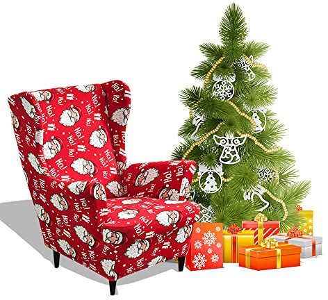 Highdi 2-Teilig Ohrensessel Bezug Rote Weihnachten - Sesselbezug, Sesselüberwürfe Mit Armlehne für Relaxsessel, Fernsehsessel (Weihnachtsmann)