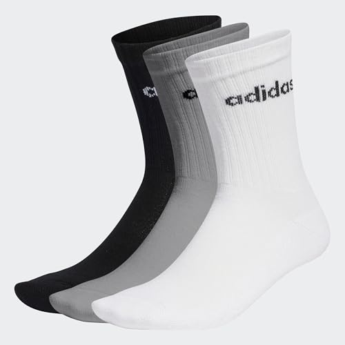 adidas Unisex adulto Linear Crew Cushioned Socks 3 Pairs, Medium Grey Heather / White / Black, 45-48