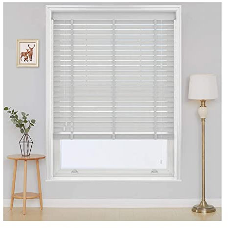 White Tape Design Faux wood window Venetian Blinds, Child Safe - 50MM Slats (45cm Width x 150cm Drop)