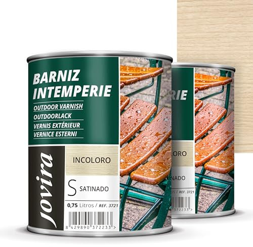 JOVIRA PINTURAS Barniz Madera Intemperie. Decora y embellece todo tipo de maderas al exterior, mesas, sillas, muebles, barcos, terrazas. (2X750 Mililitros, Satinado) K-22-2