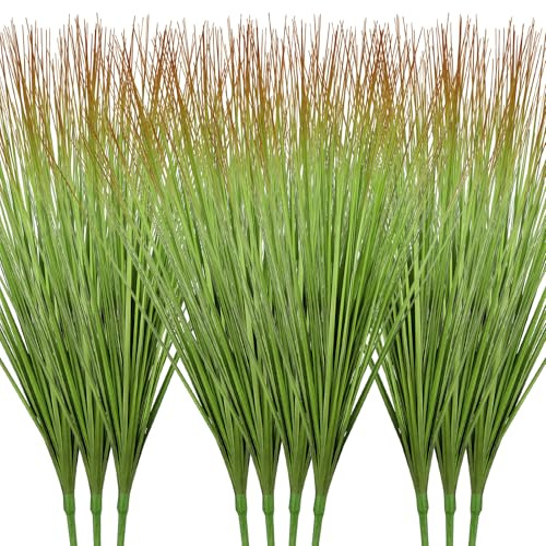 Paquete de 10 Plantas Artificiales de 27 Pulgadas de Alto, Hierba de Cebolla, Tallos de vegetación Artificial, arbustos Artificiales Verdes para Exteriores, arbustos pequeños de plástico para Oficina