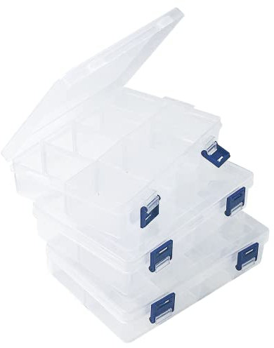 LOREC 3 Stück Fächer Aufbewahrungsbox mit 8 Gittern Fächer Einstellbar Plastik Aufbewahrungsbox Sortimentskasten Sortierbox Transparent für Kleinteile Ringe Ohrringe Perlen Nähzubehör Schmuck